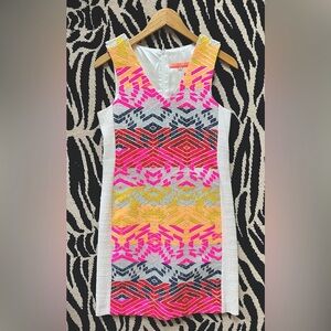 VILAGALLO embroidered jacquard metallic thread tweed sheath dress Size 6